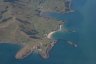 Vue aérienne de la Nouvelle-Zélande lors du vol de Papeete à Auckland. Nous pensons qu'il s'agit de la péninsule de Coromandel.